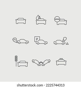 car traffic icon set accident and breakdown signs, traffic rules, parking vector icons