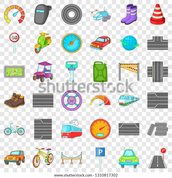 Car traffic icons set. Cartoon style\
of 36 car traffic vector icons for web for any\
design