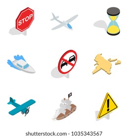 Car traffic icons set. Isometric set of 9 car traffic vector icons for web isolated on white background