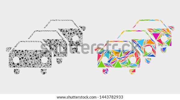 Car traffic jam mosaic icon of\
triangle elements which have different sizes and shapes and colors.\
Geometric abstract vector illustration of car traffic\
jam.