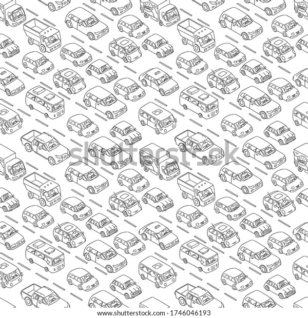 Car Traffic Jam Sketch Freehand Drawing Stock Vector (Royalty Free ...