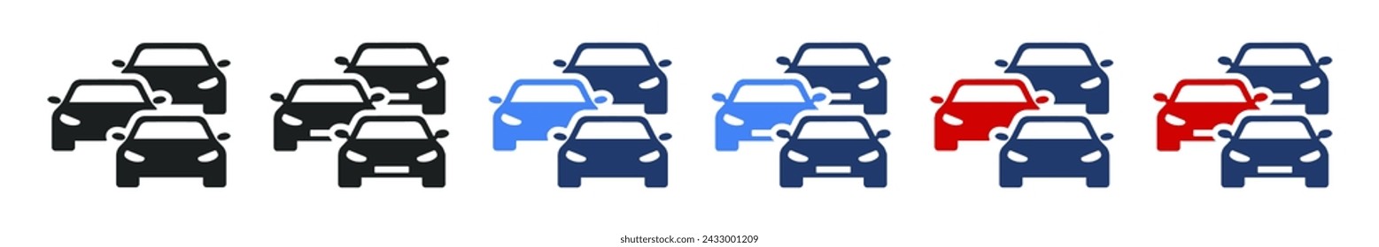 Car traffic jam vector icon. Cars convoy isolated vector silhouette. Automobile queue modern icons. Symbol jam traffic transport in vector design style