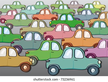 Car traffic jam, vector illustration with many cars
