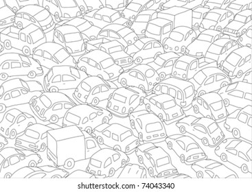 Car traffic jam, vector illustration with many cars