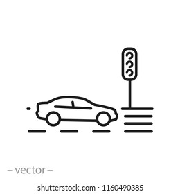 car with traffic light icon, linear sign isolated on white background - editable vector illustration eps10