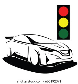 car with traffic light icon vector