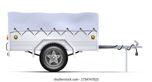 Car trailer with awning. Side view. Vector illustration.