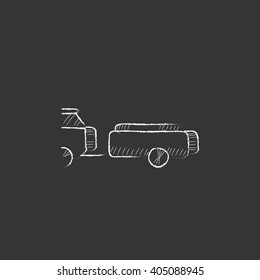 Car with trailer. Drawn in chalk icon.