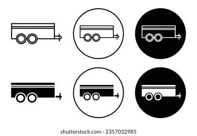Car trailer Icon set in black filled and outlined style. svg