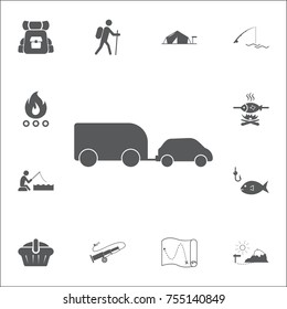 Car trailer icon. Set of camping icons on the whtie background