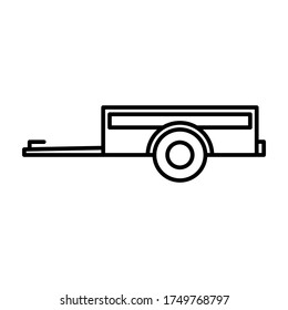 Car trailer icon. Side view. Black contour silhouette. Vector flat linear graphic illustration. Isolated object on a white background. Isolate.