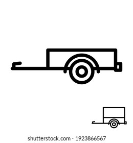 Car trailer icon. Side view. Black contour linear silhouette. Vector flat graphic illustration. The isolated object on a white background. Isolate. svg
