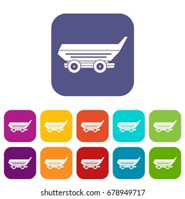 Car trailer icons set vector illustration in flat style In colors red, blue, green and other