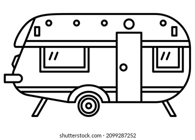 Car Trailer With Semicircular Design. A Recreational Vehicle. Family Travel. Vector Icon, Outline, Isolated. Editable Stroke