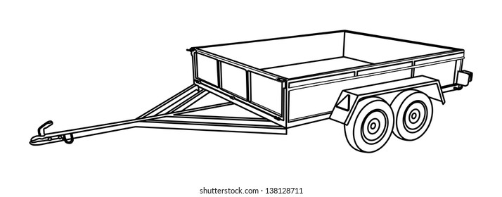 car trailer vector isolated on white background , empty trailer with wheels, new cargo cart for sale outdoors, horizontal position