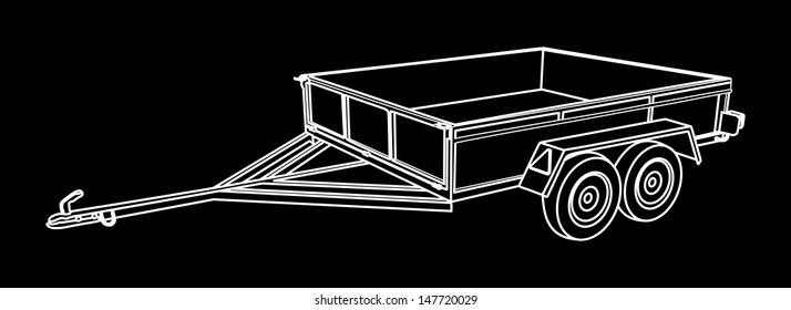 car trailer vector isolated on black background, empty trailer with wheels, cargo cart