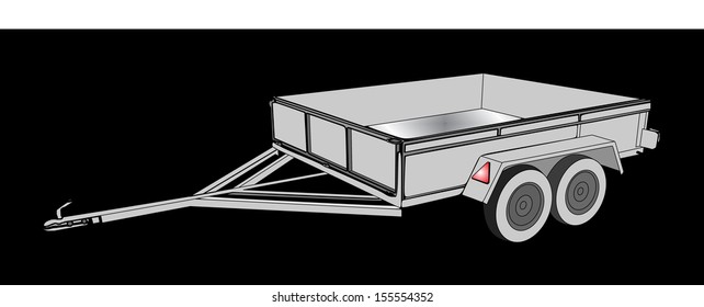 car trailer vector isolated on black background , empty trailer with wheels, new cargo cart for sale 