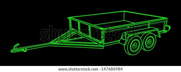 car trailer vector isolated on black background\
, empty trailer with wheels, new cargo cart for sale outdoors,\
horizontal position
