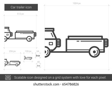 Car trailer vector line icon isolated on white background. Car trailer line icon for infographic, website or app. Scalable icon designed on a grid system.