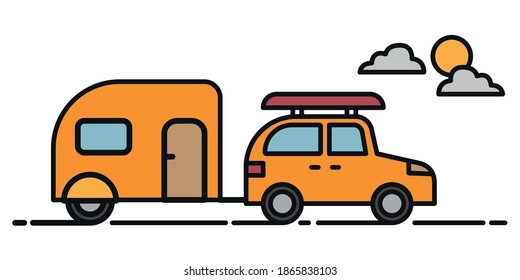 Car and trailers caravan isolated. Vector flat style illustration.