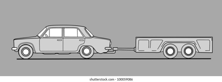 car with trailor on gray  background, vector illustration
