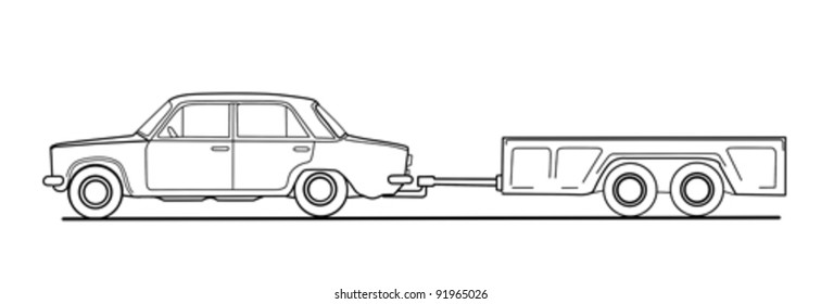 car with trailor on white background, vector illustration