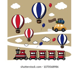 Car Train and Balloons