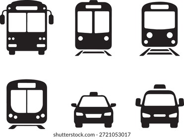 Siluetas del coche y del tren, aisladas en un fondo blanco, ideales para el transporte, los viajes, la logística, la movilidad urbana, y los proyectos del diseño de la infraestructura.