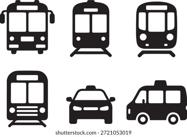 Siluetas del coche y del tren, aisladas en un fondo blanco, ideales para el transporte, los viajes, la logística, la movilidad urbana, y los proyectos del diseño de la infraestructura.