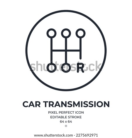 Car transmission editable stroke outline icon isolated on white background flat vector illustration. Pixel perfect. 64 x 64.
