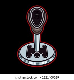 Car transmission, gear lever stick, automobile part vector colored illustration on dark background