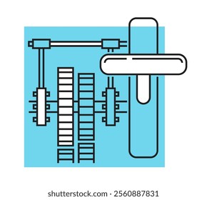 Car transmission icon - machine system in thin line and blue color