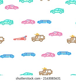 Car Transport Different Body Type Vector Seamless Pattern Color Line Illustration
