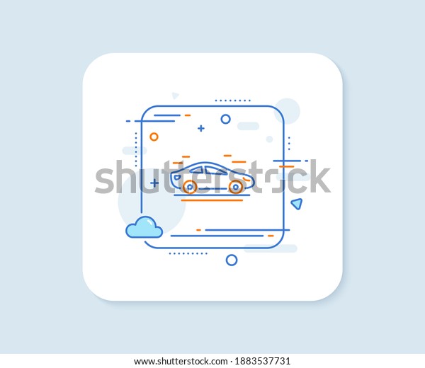 Car transport line icon. Abstract square vector\
button. Transportation vehicle sign. Driving symbol. Car line icon.\
Quality concept badge.\
Vector