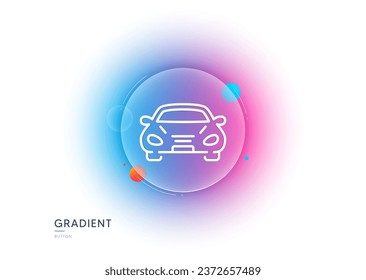 Car transport line icon. Gradient blur button with glassmorphism. Transportation vehicle sign. Driving symbol. Transparent glass design. Car line icon. Vector