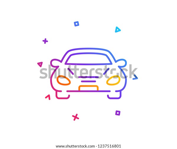 Car transport line icon. Transportation vehicle\
sign. Driving symbol. Gradient line button. Car icon design.\
Colorful geometric shapes.\
Vector