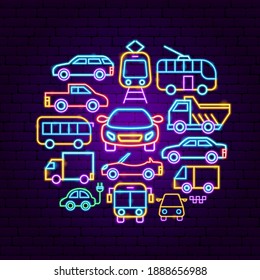 Car Transport Neon Concept. Vector Illustration of Transportation Promotion.