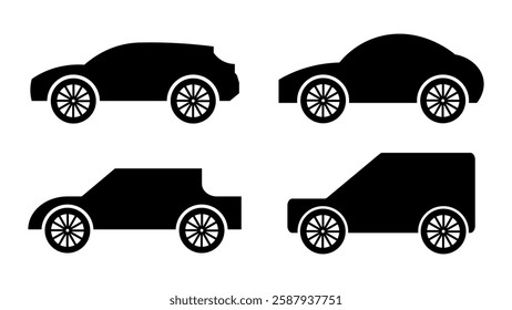 car transport silhouette type design set vector illustration