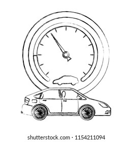 car transport and speedometer industry hand drawing design