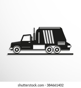 The car for transportation of garbage. Symbol. Vector icon.