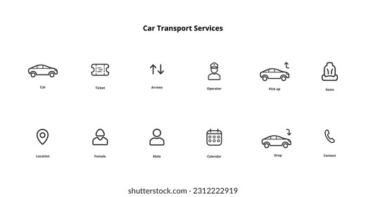 Juego de iconos de transporte de coches . 