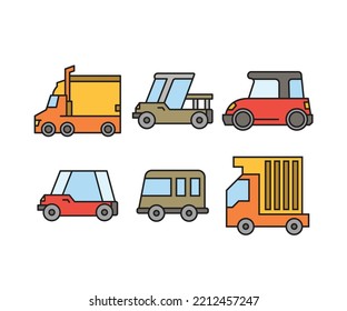 iconos de auto y transporte conjunto ilustración vectorial