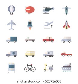 Car and Transportation Icons Set Of Vector Illustration Style Colorful Flat