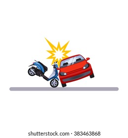 Car and Transportation Issue with a Moped. Flat Vector Illustration