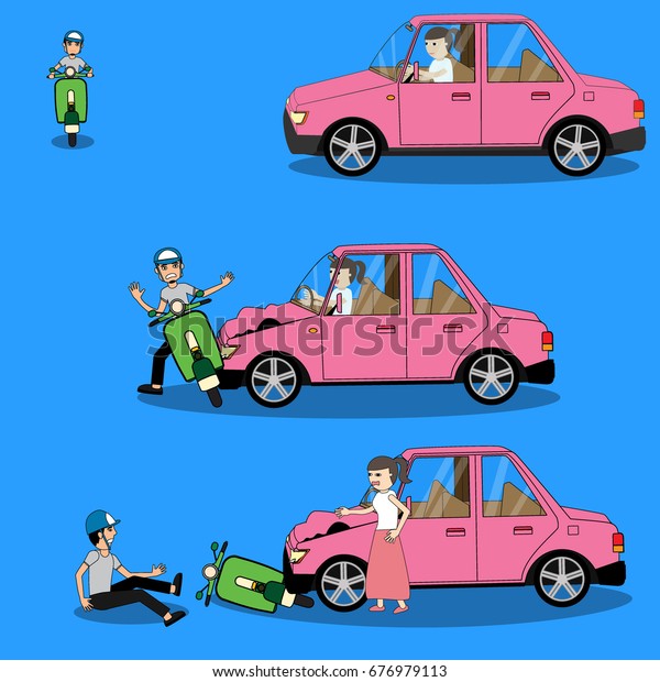 Car and Transportation Issue with a Moped.\
Flat Vector Illustration