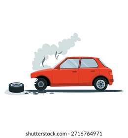 Car and transportation issue with a wheel vector illustration flat style perfect for automotive problem solving repair service or technical concept designs