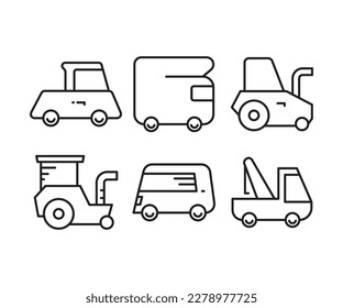 car and transportation line icons set