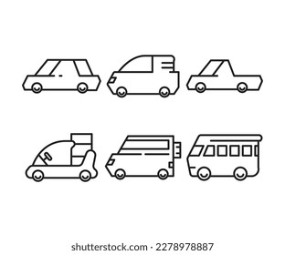 car and transportation line icons set