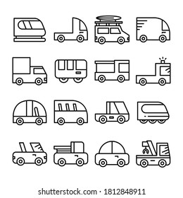 car and transportation line icons vector set