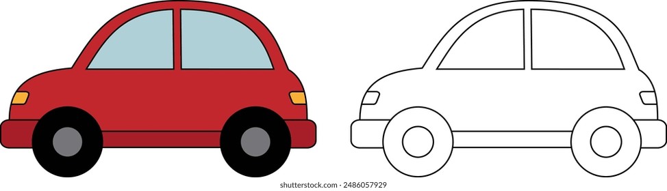 Coche, transporte, vehículo, dibujo para colorear para niños 